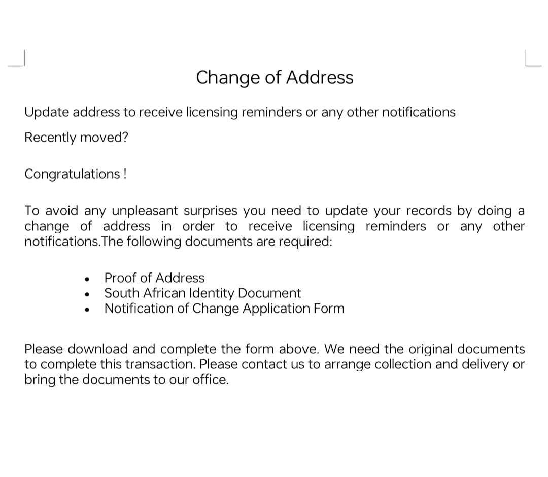 change of address