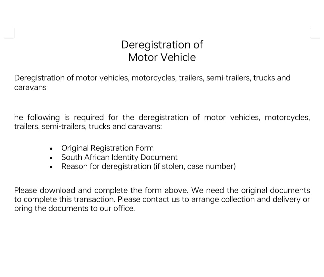 deregistration of motor vehicle