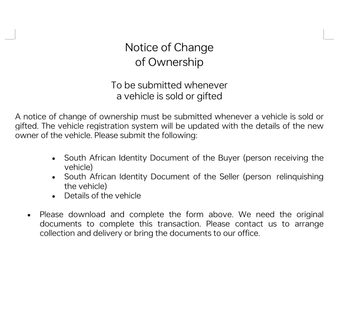 notice of change of ownership