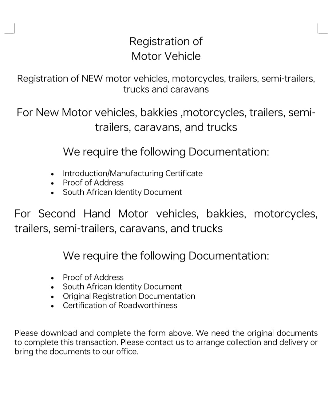 registration on motor vehicle